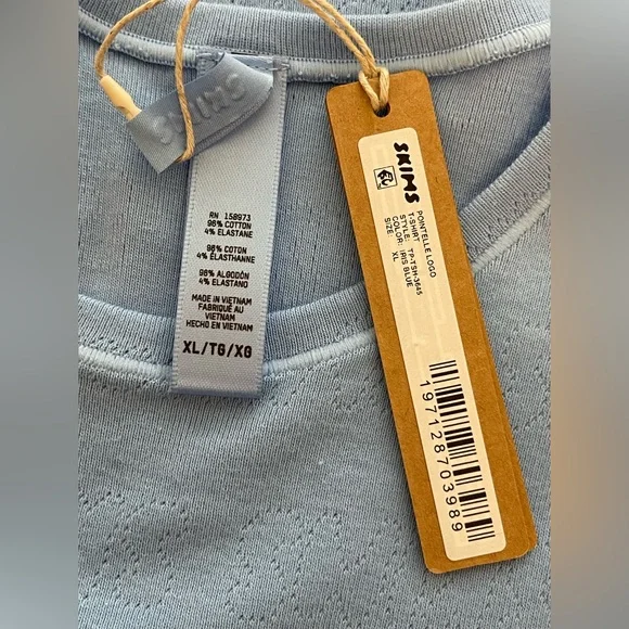 2013 New ~ SKIMS ~ Curvy Pointelle T-Shirt with Ruffle Edge Size XL LOGO ** - Picture 5 of 6